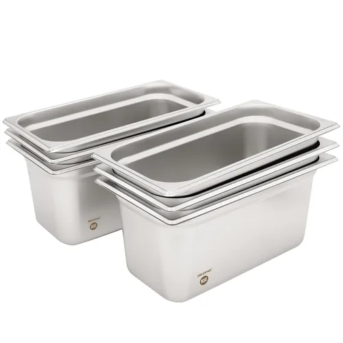 Miniatura 18 de BIEAMA Bandeja para mesa de vapor de 1/3 de tamaño, 4 pulgadas de profundidad, acero inoxidable perforado antiatascos NSF, bandeja de hotel