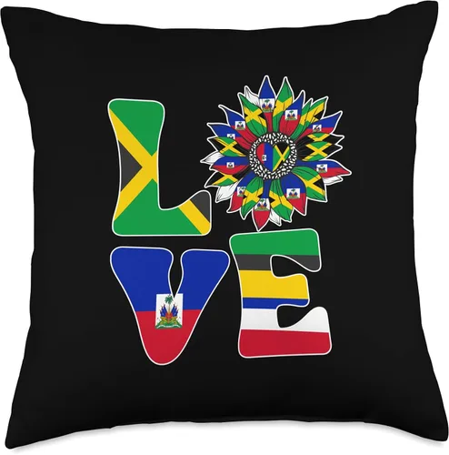 Miniatura 5 de Haitian And Jamaican Sunflower Designs Co. Half Jamaican Haitian Jamaica Flag Haití Ayiti Love - Almohada para mujer, 16 x 16 pulgadas, multicolor