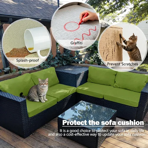 Miniatura 7 de Sqodok Juego de 4 fundas de cojín de patio, fundas de cojín de asiento profundo para patio, impermeables, fundas de cojín de asiento y respaldo