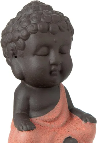 Miniatura 2 de FENGSHUI-CAISHEN Estatua de Little Buddha, figura de Buda bebé, arcilla hecha a mano para meditar decoración de escritorio zen para interiores Rojo