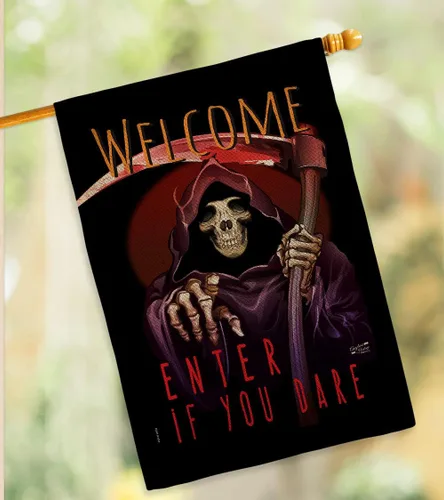 Miniatura 10 de Bandera Enter If You Dare House – Juego de bandera para otoño, Halloween, bruja, truco o trato, noche espeluznante, gato negro, temporada