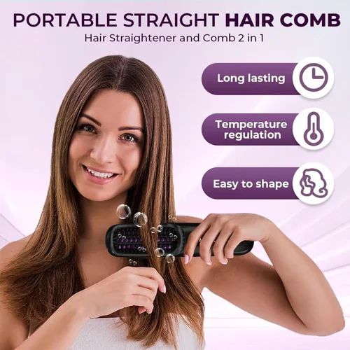 Miniatura 2 de Go Brush Pro - Cepillo alisador de pelo inalámbrico, mini cepillo alisador portátil para mujeres con 3 ajustes de temperatura, pantalla LED, peine