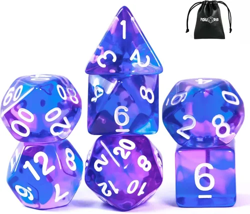Miniatura 13 de Juego de dados DND de 7 dados poliédricos con una bolsa de dados de cuero, juego de dados D&D para juegos de mesa RPG (negro)