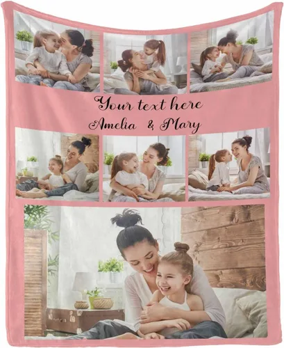 Miniatura 24 de InterestPrint Manta personalizada con texto y fotos, collage, regalo personalizado para cumpleaños, aniversario, boda, regalo personalizado