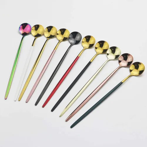 Miniatura 2 de Cubertería de acero inoxidable 304 de cobre de mango largo Cucharas de té de helado Cucharas de mezcla Vajilla Vajilla Servicio de cocina Juego