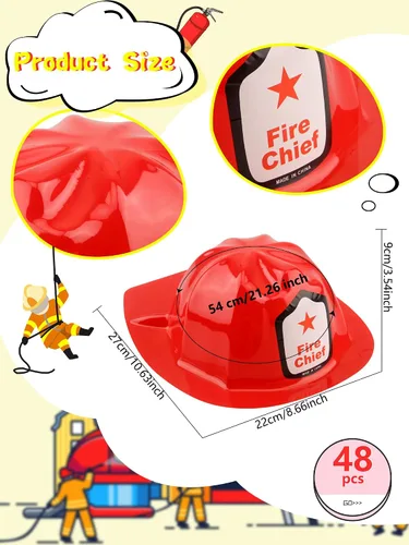 Miniatura 2 de 48/54/ 90 Pcs Pack Firefighter Hats Bulk Red Fire Chief Helmets Plastic Fireman Hat for Halloween Firefighter Party