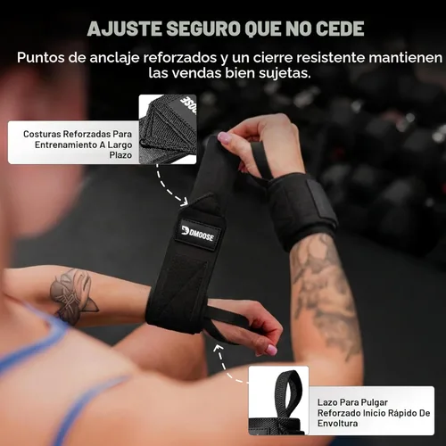 Miniatura 5 de DMoose Fitness Muñequeras para levantamiento de pesas de 18 pulgadas – Envoltura de gimnasio resistente con lazo para el pulgar para apoyo y alivio