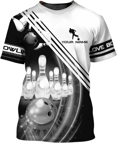 Camisa de bolos americana personalizada con nombre personalizado, camisas de boliche, regalo de boliche, camisa impresa en 3D para hombres y mujeres