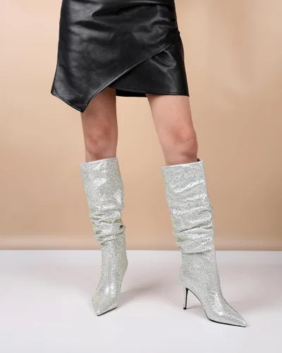 Miniatura 2 de Zamikoo Slouchy High Heel Boots for Women, Knee High Stiletto Heel Boots, Pointed Toe Slouch Stretch Tall Boots Pull On 3.5 Inches