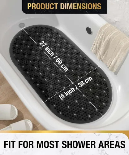 Miniatura 5 de HITSLAM Tapete antideslizante para bañera, 27 x 15 pulgadas, con ventosas y orificios de drenaje, lavable a máquina, ovalado, para niños, personas