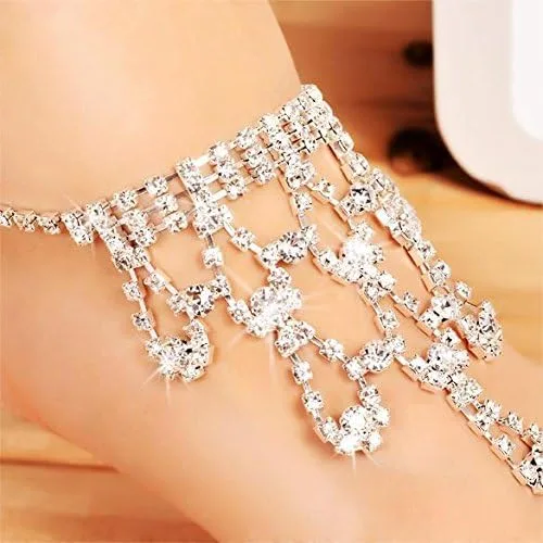 Miniatura 7 de Tobilleras de cristal artificial para mujer, sandalias descalzas para playa, boda, tobillo