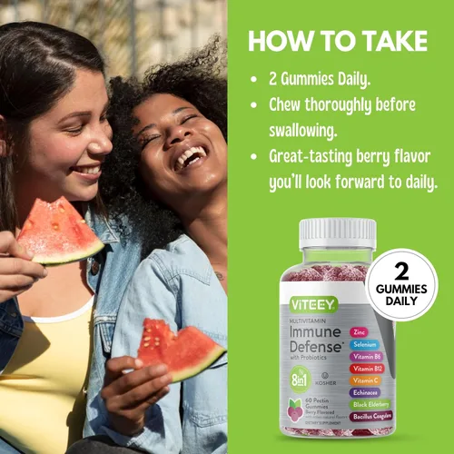 Miniatura 5 de Viteey Gomitas multivitamínicas 8 en 1 Suplemento de apoyo inmunológico con probióticos - Potenciadores inmunológicos para adultos y adolescentes