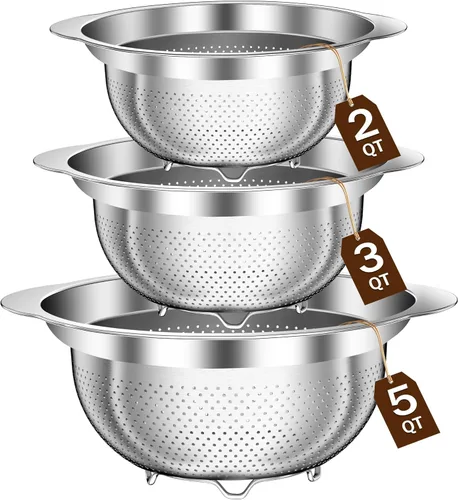 Miniatura 11 de Colador de acero inoxidable con tazón para mezclar, lavadora de arroz, colador para cocina, colador de arroz, lavado de frutas y verduras, colador