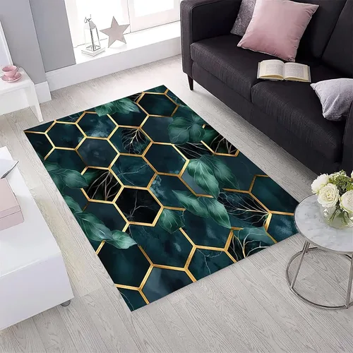 Miniatura 32 de Alfombra de área de líneas geométricas abstractas, patrón geométrico blanco sobre fondo negro, antideslizante, alfombra de área grande, alfombra