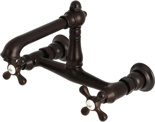 Miniatura 5 de Kingston Brass KS7248AX English Country - Grifo de fregadero central de pared de 8 pulgadas, 6-5/8 pulgadas de alcance de boquilla, níquel cepillado
