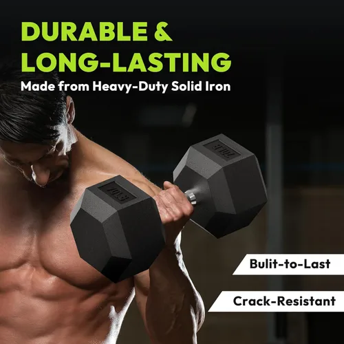 Miniatura 8 de HANDBODE Juego de mancuernas hexagonales de 45 a 640 libras, mancuernas de ejercicio y fitness con revestimiento de goma para gimnasio en casa