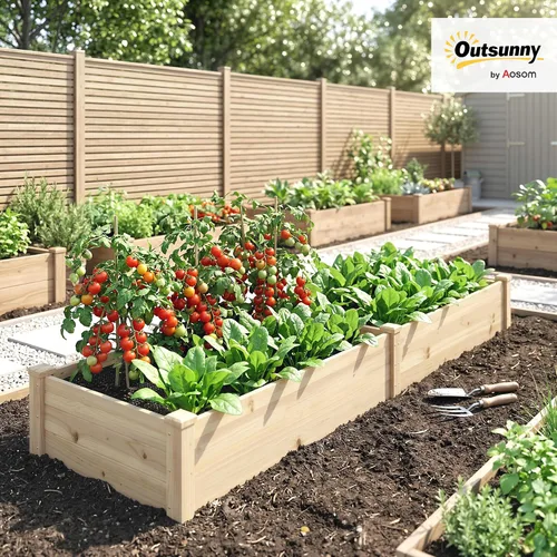 Miniatura 2 de Outsunny Kit de cama de jardín elevada de madera de 8 x 2 pies, maceta elevada para exteriores, parte inferior y forro autodrenante, patio