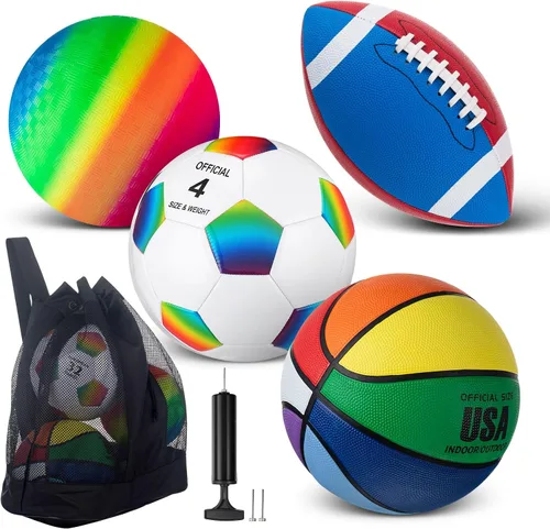 Miniatura 12 de Deekin Juego de 4 pelotas deportivas para niños y adolescentes, incluye tamaño oficial de baloncesto, fútbol, fútbol, patio de recreo, pelota