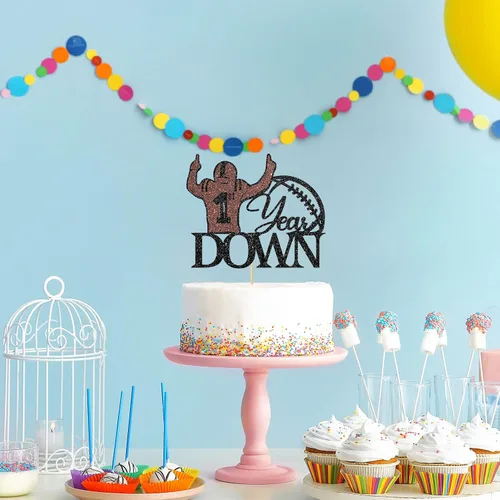 Miniatura 4 de WeBenison Decoración para pastel de 1er año, fiesta de baby shower, fútbol para niños y niñas, decoración de fiesta de primer cumpleaños, purpurina