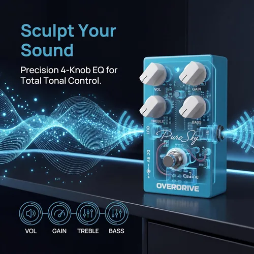 Miniatura 2 de Caline CP-12 Pure Sky OD - Pedal de guitarra Overdrive, tono altamente puro y limpio, True Bypass, para guitarra eléctrica Blues Rock Pop, estudio