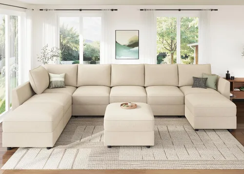 Miniatura 49 de HONBAY Sofá seccional modular con almacenamiento en forma de L sofá seccional, sofás convertibles para sala de estar - verde