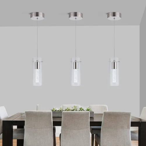Miniatura 7 de Paquete de 3 luces colgantes para isla de cocina, 6000 K para isla de cocina, comedor, lámparas de iluminación colgantes de cristal de burbujas