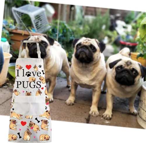 Miniatura 7 de Delantales para perros de pug, regalos para amantes de los pug, delantal de cocina con bolsillos, delantal de cocina I Love Pugs, regalos
