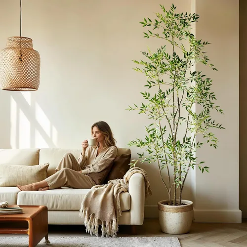 Miniatura 17 de Árbol de bambú artificial grande para interiores y exteriores, plantas realistas de seda de plástico sintético en maceta, para el hogar, sala