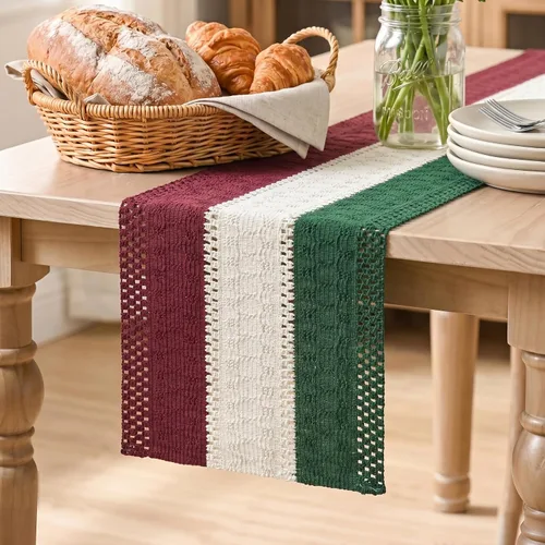 Miniatura 39 de Artoid Mode Camino de Mesa Rústico de Granja Verde Militar, Decoración Estacional Navideña de Mesa de Cocina y Comedor Hueca para Decoración