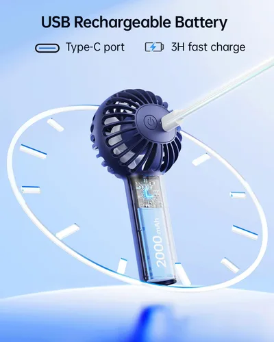 Miniatura 4 de SWEETFULL Mini ventilador portátil – Pequeño ventilador de mano, 3 velocidades, regalos de mano personales para artículos esenciales de viaje, Azul
