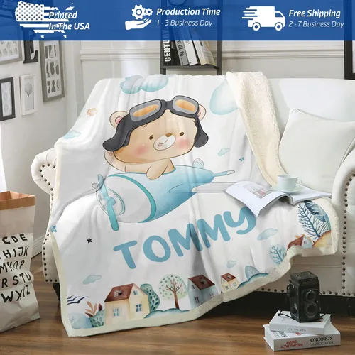 Miniatura 5 de ZouZou Mantas de bebé personalizadas con nombre, mantas de bebé personalizadas para niños, manta de bebé de avión, el mejor regalo para bebé, recién