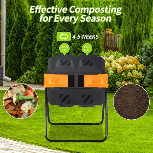 Miniatura 6 de Contenedor de compostaje para exteriores de 43 galones, compostador de doble cámara, contenedor de compostaje resistente para jardín, cocina, patio