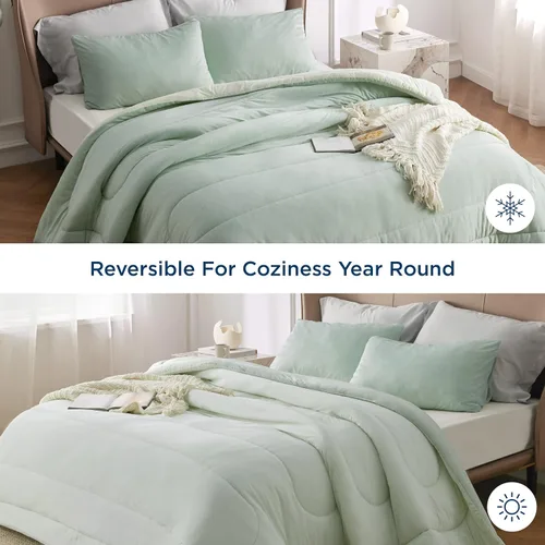 Miniatura 266 de Bedsure Juego de edredón Twin/Twin XL, ropa de cama suave beige para todas las estaciones, juego de cama teñido catiónico, 2 piezas, 1 edredón