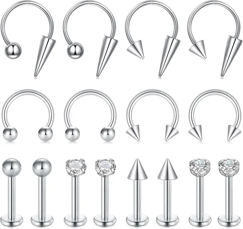 Zolure 16g Anillos de labio de herradura, joyería labret, anillo de barra de labio, anillo de pico, joyería de mordida de serpiente, pendientes de