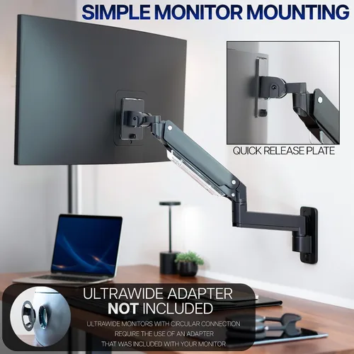 Miniatura 6 de VIVO Brazo de Monitor de Aluminio Premium de Servicio Pesado para Pantallas Ultraanchas de hasta 49 pulgadas y 44 libras, Montaje de Pared Negro