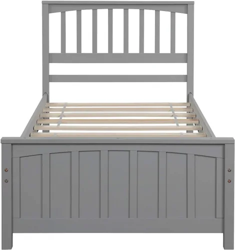 Miniatura 3 de MERITLINE Cama de plataforma de tamaño individual, marco de cama individual de madera, gris