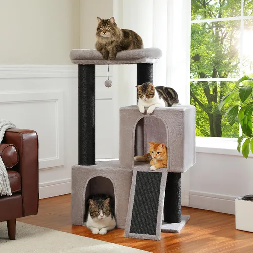 MUTTROS Árbol de Servicio Pesado para Gatos de Interior Adultos, Torre para Gatos de 45 Pulgadas con Rampa Rascadora de Sisal, 2 Condominios para