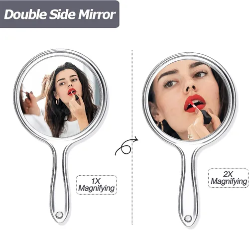 Miniatura 3 de Jetec Espejo de mano de doble cara, espejo de mano de doble cara, espejo de aumento 1X/2X con asa, espejo de mano transparente, espejo de maquillaje