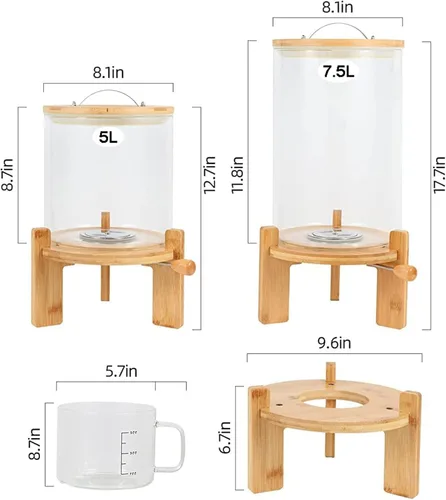 Miniatura 6 de Dispensador de arroz de vidrio con soporte de madera, tarros dispensadores de cereales para el hogar, harina de cocina, grano de azúcar, juego