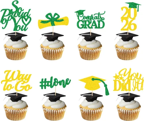 Miniatura 10 de Decoraciones de graduación 2026 azul, adornos para cupcakes de graduación 2026 azul y negro, suministros de decoración para cupcakes clase de 2026