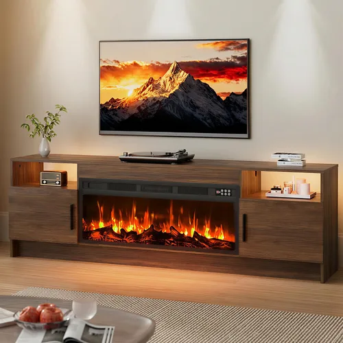 Miniatura 14 de EAG Soporte de TV con chimenea para TV de 65 pulgadas, soporte de TV con chimenea eléctrica de 18 pulgadas, centro de entretenimiento con estantes