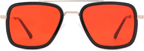 LA SUNGGO Tony Stark - Gafas de sol cuadradas vintage con marco de metal para niños y niñas lentes de sol Iron Man y Spider-Man