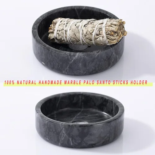 Miniatura 5 de Soporte Palo Santo, quemador de incienso de mármol natural para palitos de Palo Santo, hecho a mano, madera de palo de incienso (negro natural)