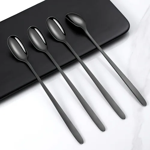 Miniatura 6 de Cucharas de té helado de mango largo, juego de 4, cucharas de café de acero inoxidable mate negro de 9.1 pulgadas, utensilios de agitación larga