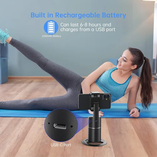 Miniatura 7 de camrola Soporte de teléfono de seguimiento facial automático, no requiere aplicación, rotación de 360°, trípode de seguimiento de teléfono facial