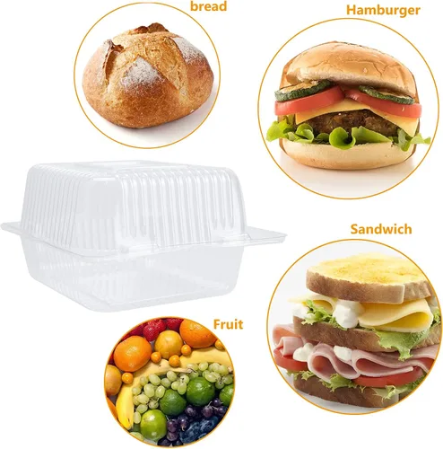 Miniatura 4 de Recipientes de alimentos cuadrados transparentes con bisagras, 50 recipientes para rebanadas de pastel, bandeja desechable para llevar, 5.3 x 4.7 x