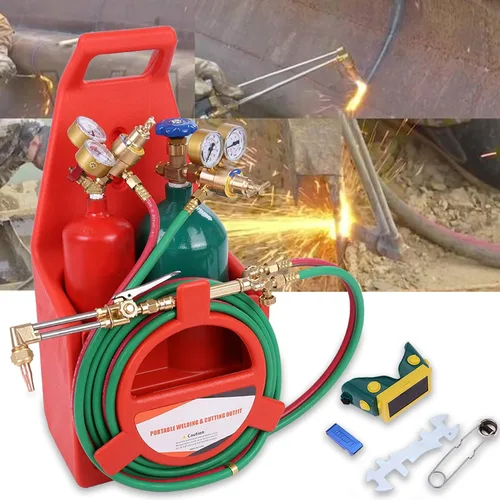 Miniatura 3 de Kit de antorcha de oxiacetileno, kit de soplete de corte de soldadura portátil con calibre, boquilla de latón de tubo largo, kit de soplete