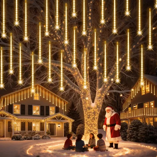 Miniatura 11 de PEMOTech Luces de lluvia de meteoritos para exteriores, 38.5 pies, 15 tubos de 11.8 pulgadas, 540 luces LED de Navidad al aire libre, luz