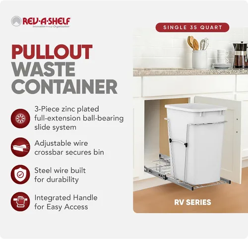 Miniatura 2 de Rev-A-Shelf Bote de basura extraíble para armarios de cocina, contenedor de reciclaje de basura de 35 cuartos de galón con toboganes de extensión