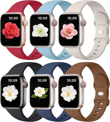 Maledan Paquete de 6 correas compatibles con Apple Watch de 38mm 40mm 41mm 42mm 44mm 45mm 46mm 49mm, mujeres y hombres, correa deportiva de silicona